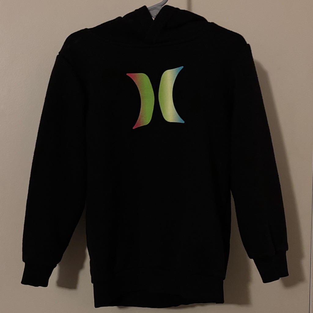 Hurley Black Hoodie With Colorful Logo, Size 6